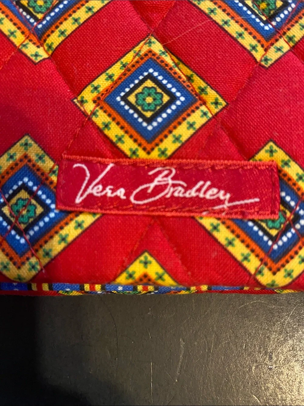 Vera Bradley Red Quilted Fabric Accessory with Multicolor Diamond Print